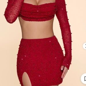 Oh Polly Red Beaded Mini Skirt